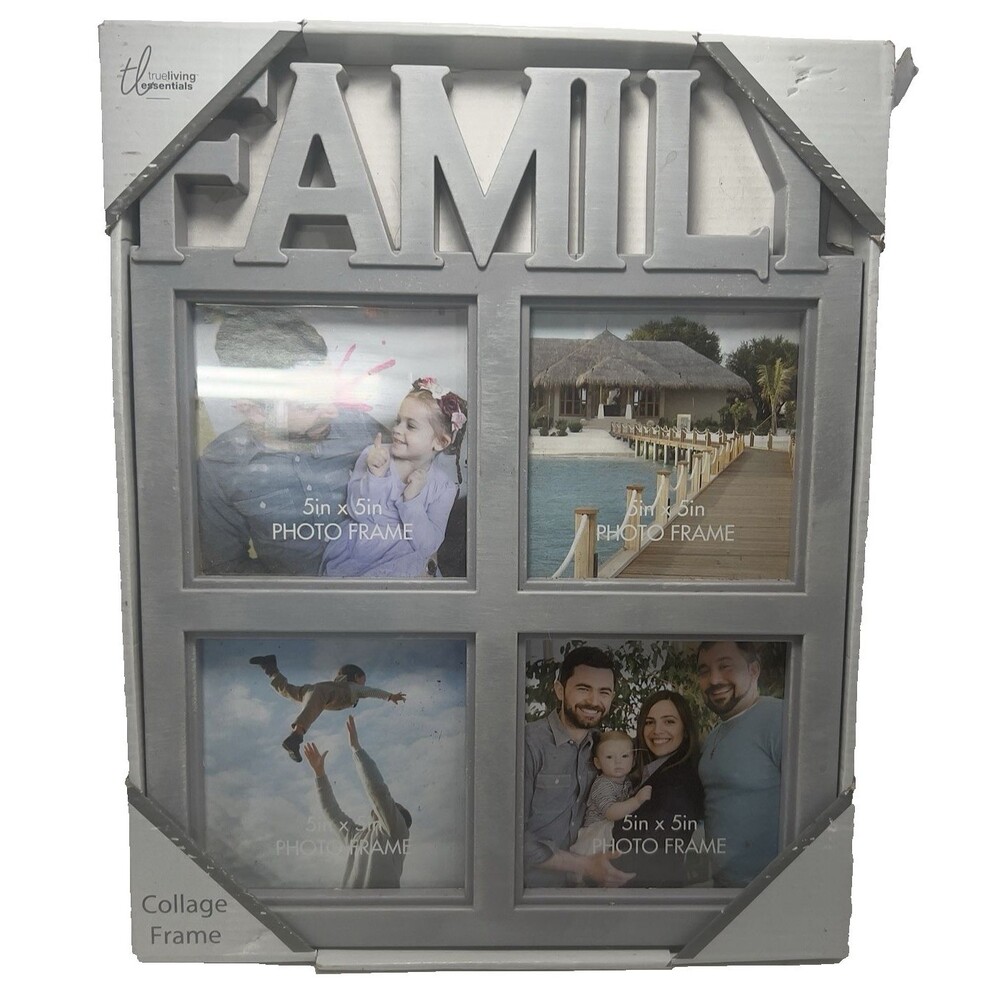 NEW True Living Essentials Gray FAMILY Collage Photo 12”x 15” Frame (4- 5x5)